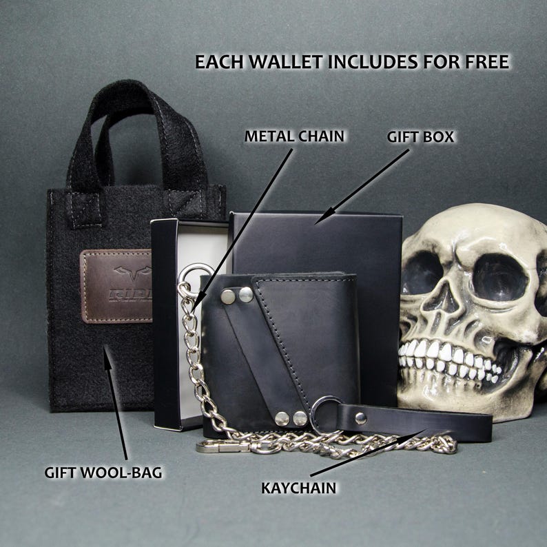 Personalized Biker Chain Wallet, Distressed Leather Motorcycle Wallet with Vintage Look and Minimalist Design, 3.9" x 3.9". Ideal for Riders image 9