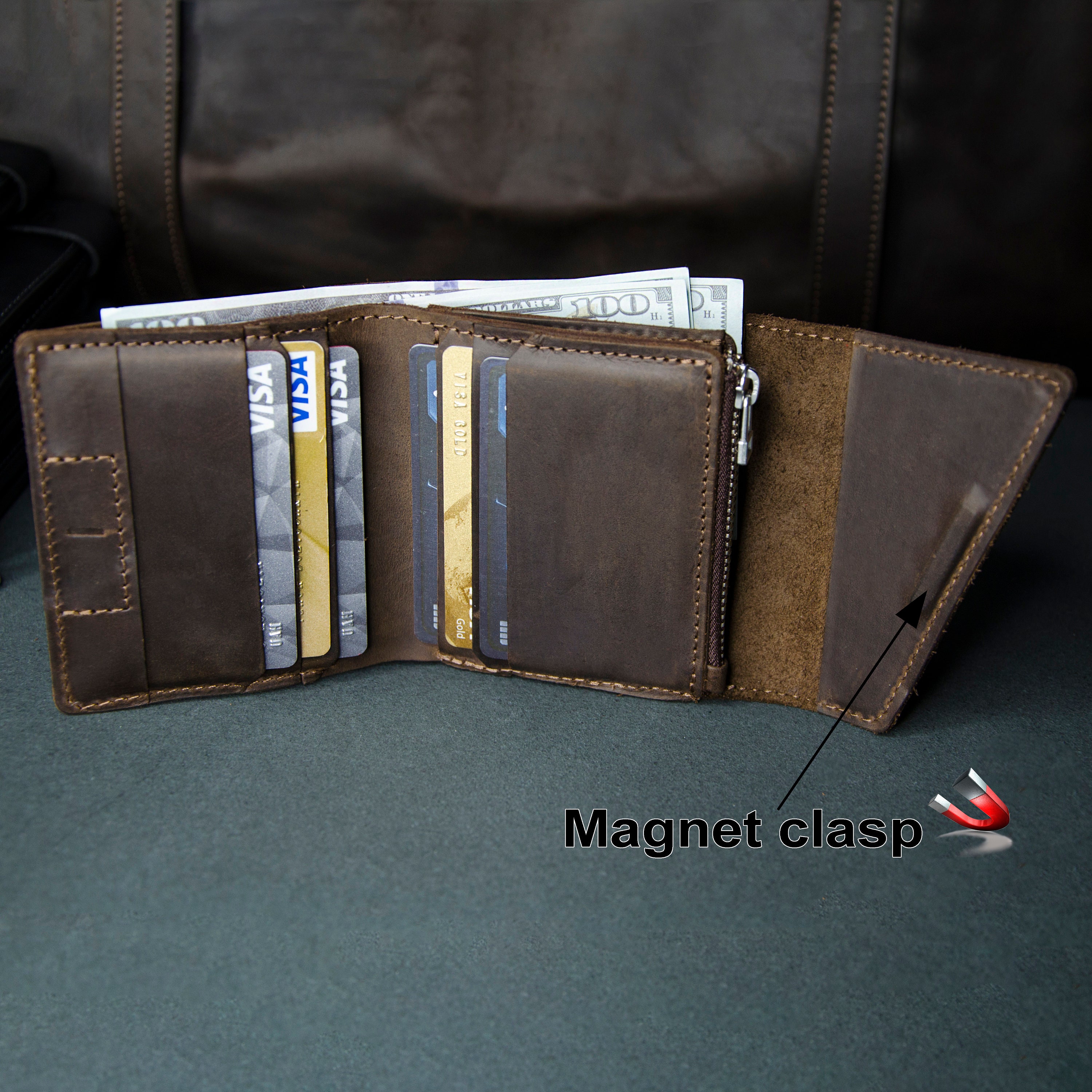 Personalized Biker Chain Wallet, Distressed Leather