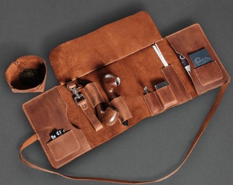 Handcrafted Leather Pipe Smokers Set Case - Perfect Tobacco Smokers Gift and Travel Companion