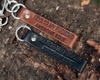 Funny Leather Keychain with Stainless Steel Chain – Personalized