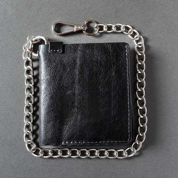 Handmade Leather Wallet With Chain – Custom Engraved Bifold, Slim