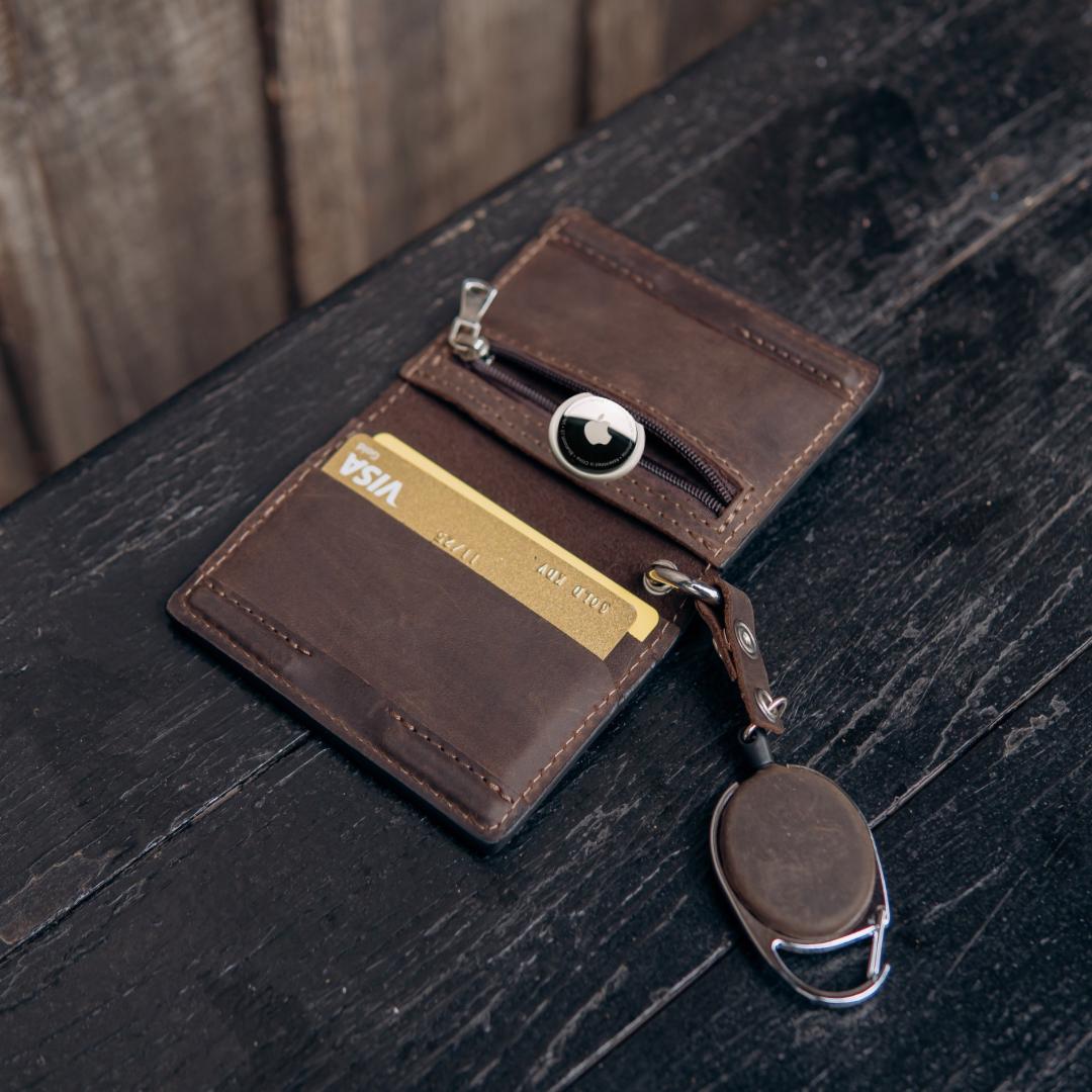Leather Wallet for Men – Magnetic Closure, Zip Pocket for Airtag