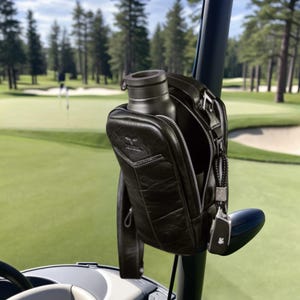 Golf Cart Side Bag with Magnets – Leather Crossbody Golf Bag – Custom Golf Gift for Dad or Husband – Golf Day Organizer