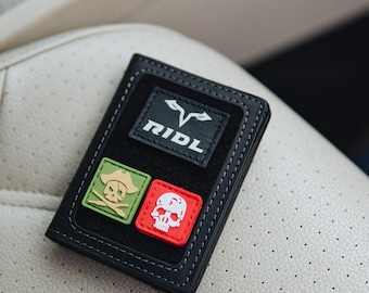 Handmade Leather ID Card Wallet with Velcro Patch Panel, Slim EDC Card Holder