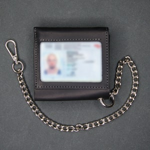 Custom travel bifold biker leather wallet on chain for men, Personalized boyfriend gift image 5