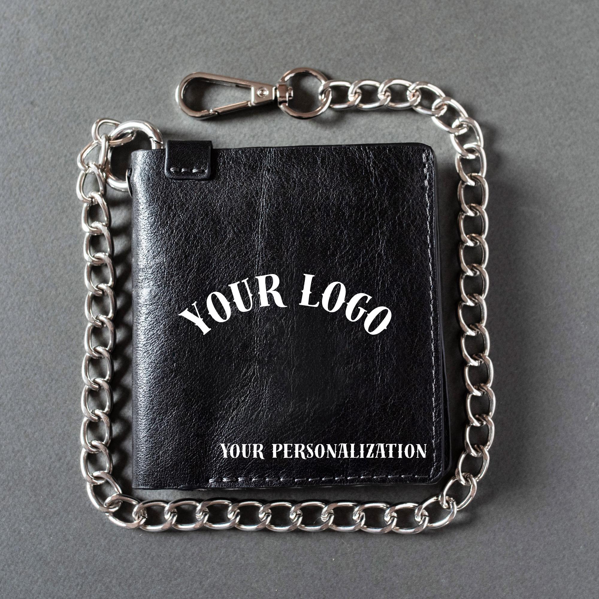 Handmade Leather Wallet With Chain – Custom Engraved Bifold, Slim