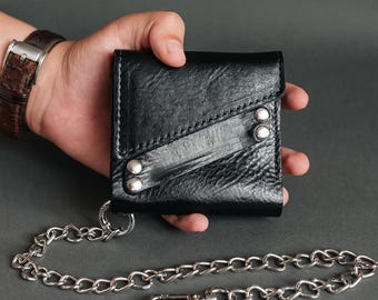Engraved Leather Wallet with Chain | Minimalist Design, 2 SD Card Slots & ID Back Pocket | Personalized Men's Small Wallet | Gift for Him