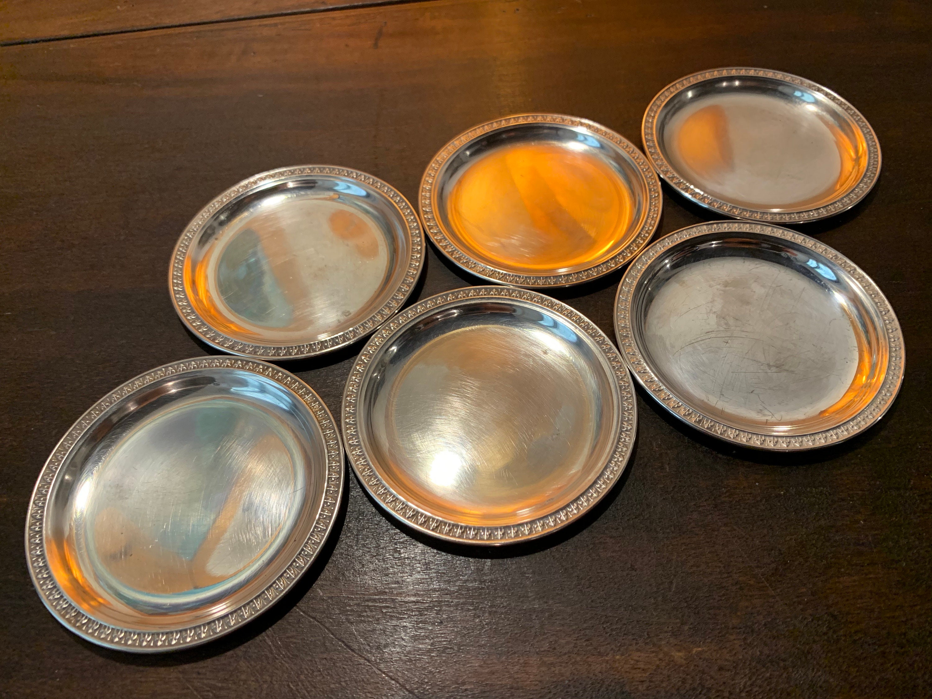 Set of 6 vintage silver coasters italian origin solid silver Etsy