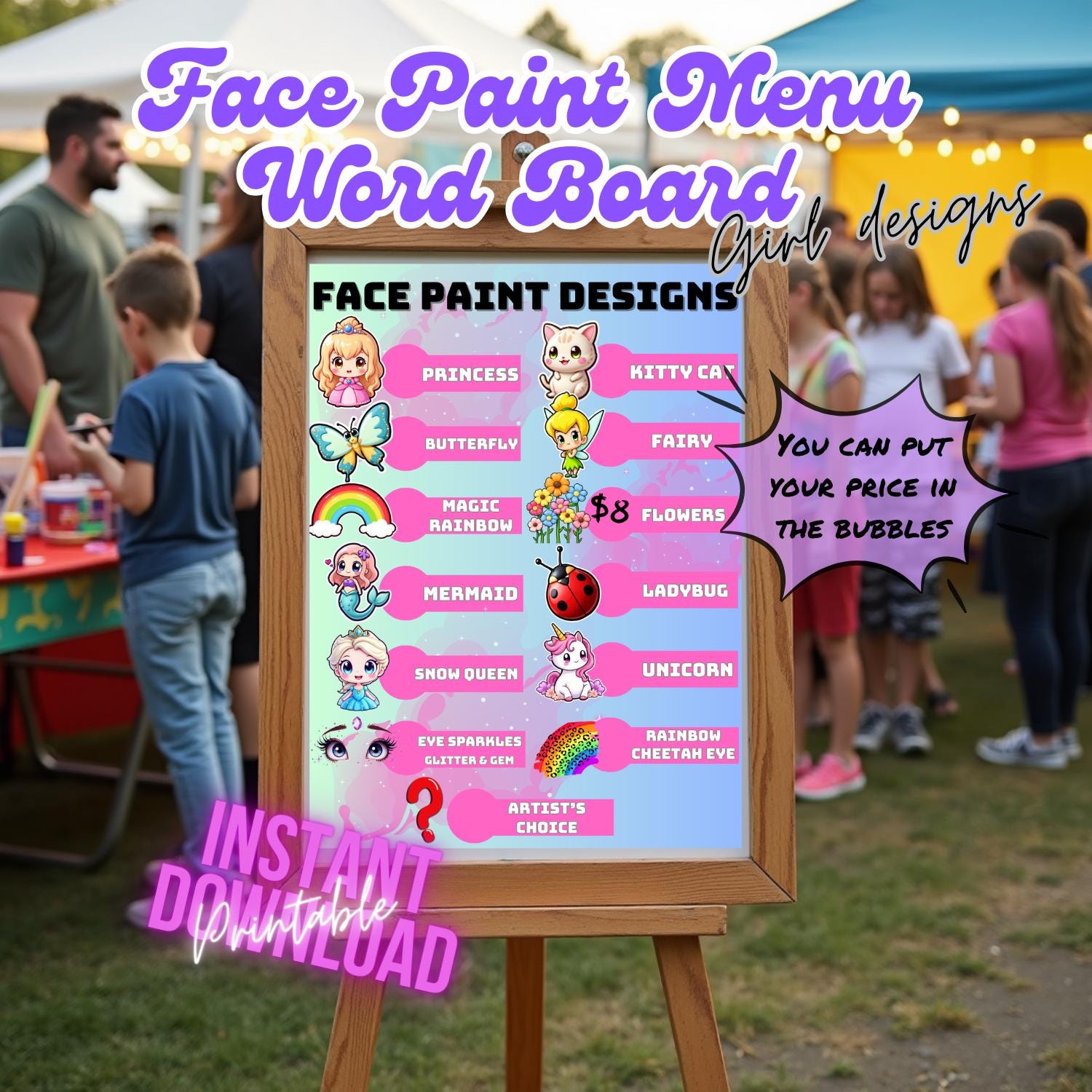Face Paint Menu Board: Boys & Girls Designs (digital Download) - Etsy