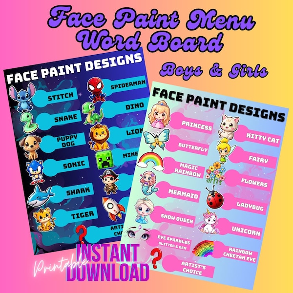 Face Painting Menu - Etsy