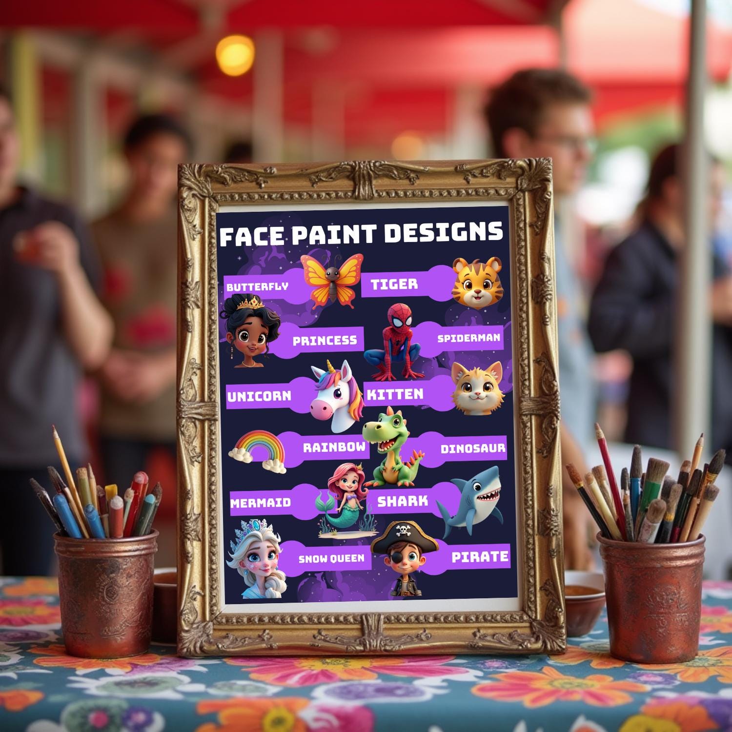 Face Paint Menu Board: 12 Designs, Printable Poster (PDF & PNG) - Etsy