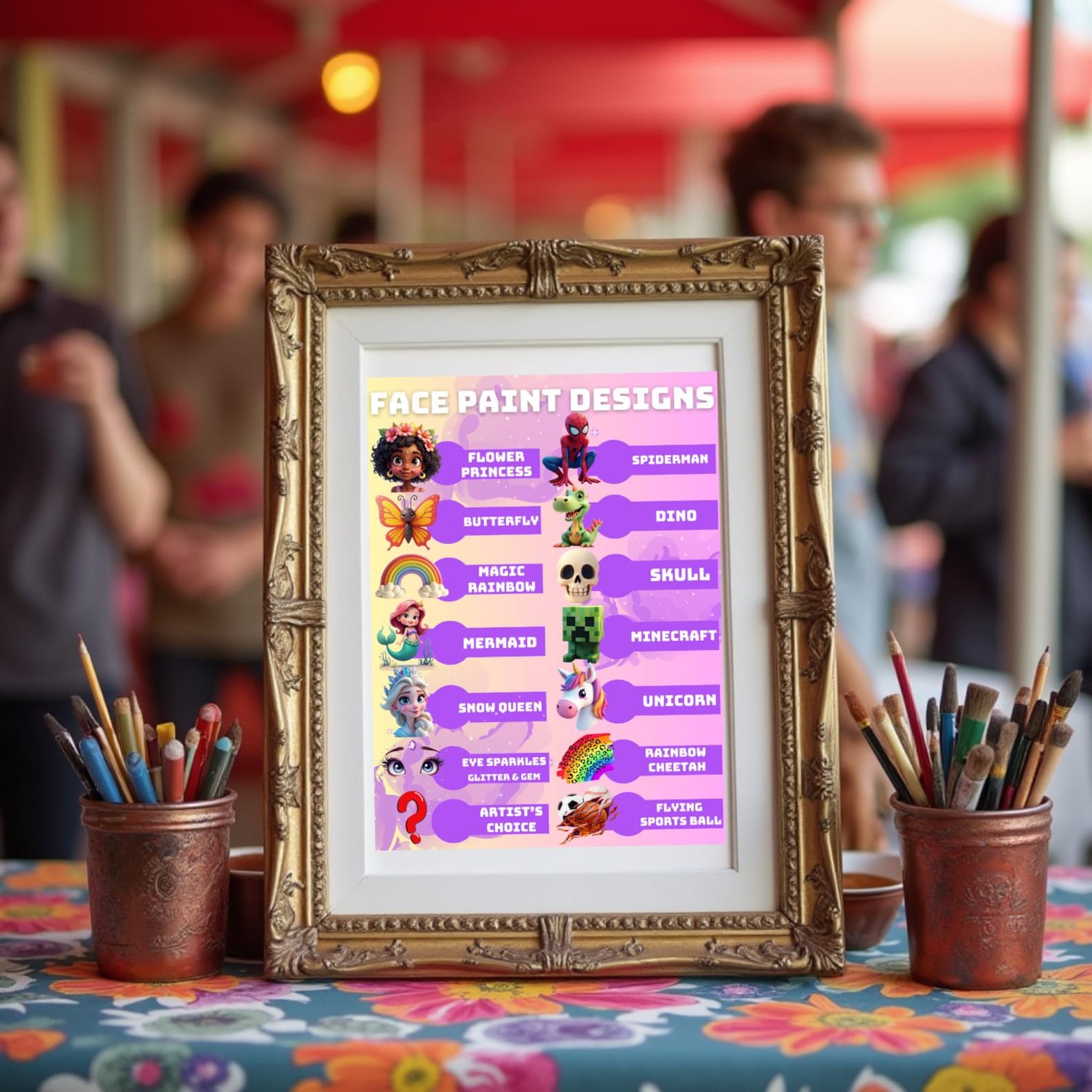 Face Paint Menu Board: 14 Designs, Printable Poster (digital Download ...