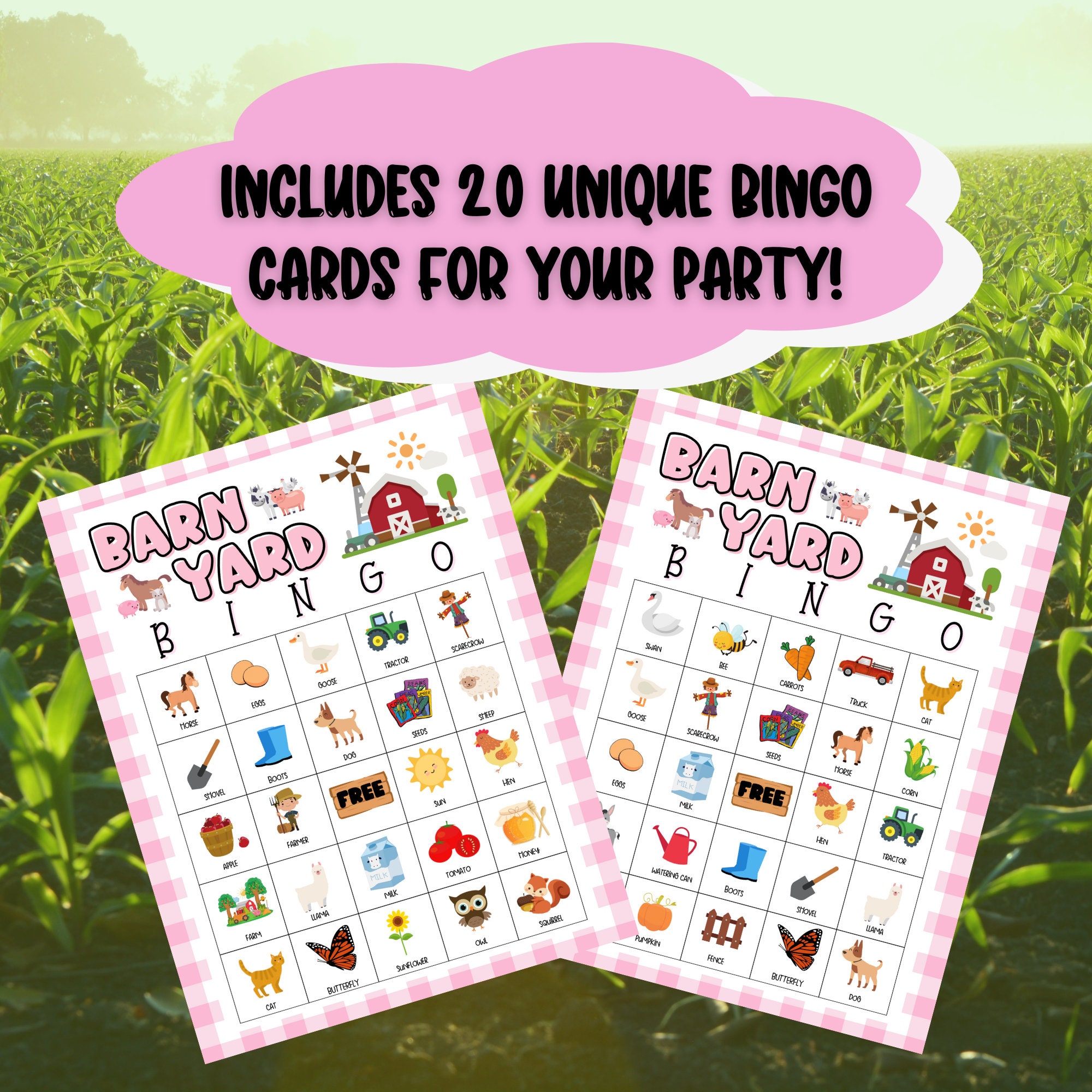 Barnyard Bingo Printable Game Instant Download Children's Party Game ...