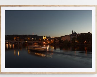 Prag Nacht Stadtbild Fotografie Druck | Tschechien Reise Wand Kunst | Europa City Poster