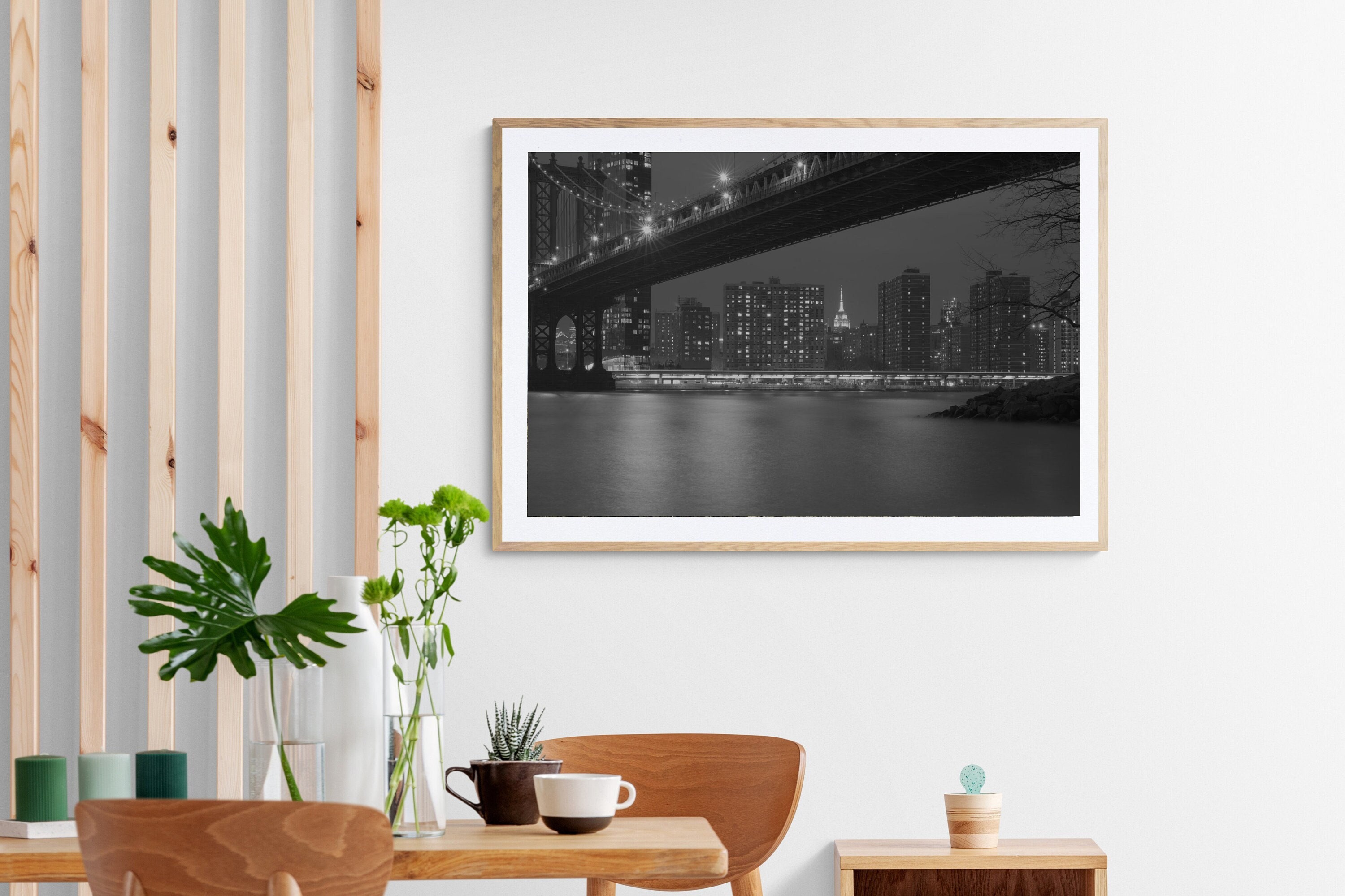 New York City Skyline Print | Black White Brooklyn Bridge Wall Art ...