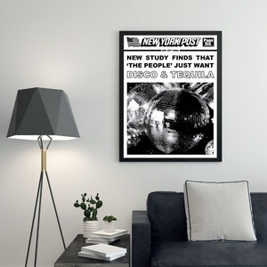 Disco and Tequila News Article | Black and White | Digital Art | Wall Decor | Wall Print | Home Decor