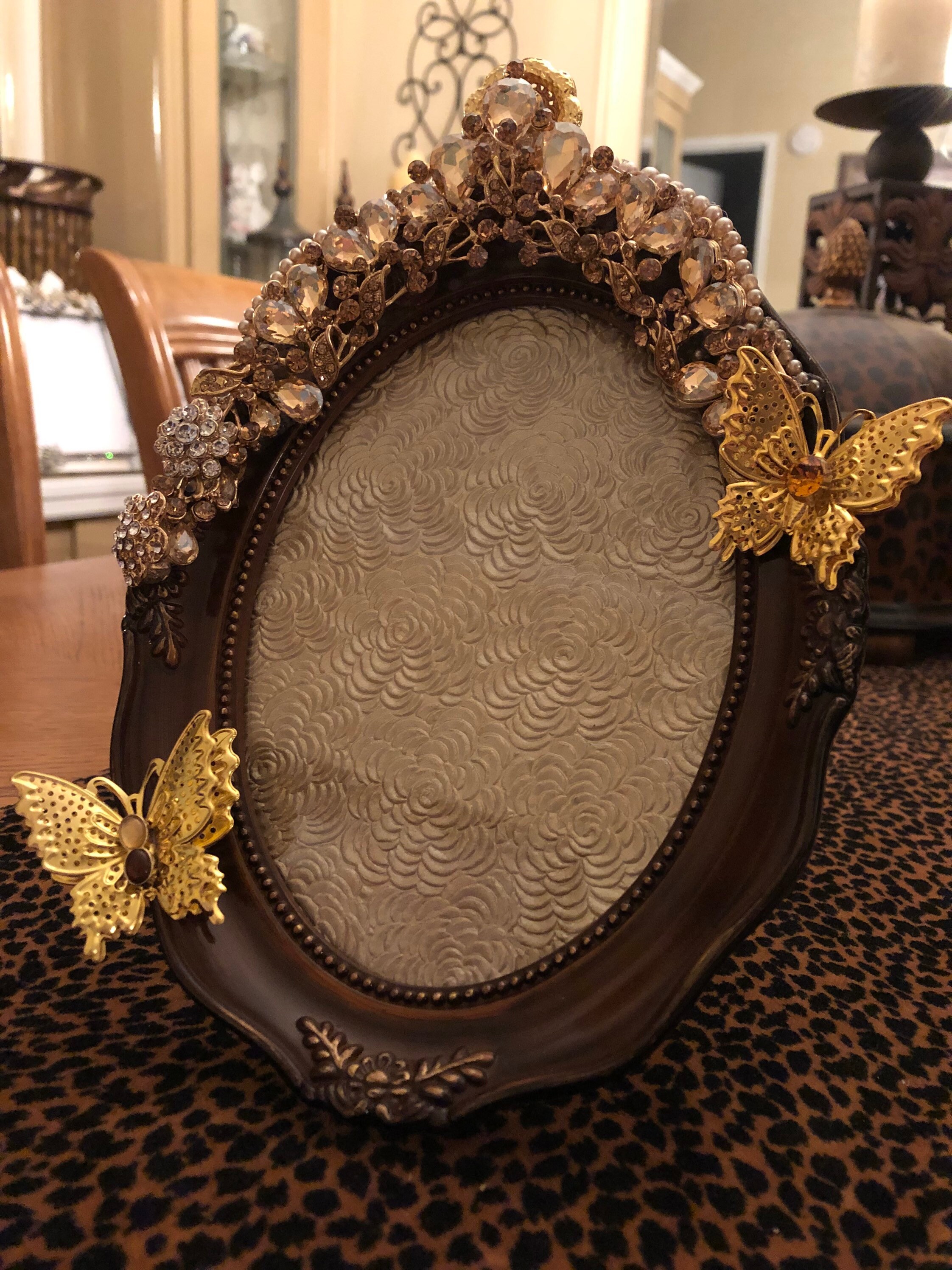 Picture Frame Oval With Glass Embellished With Vintage/new Etsy UK