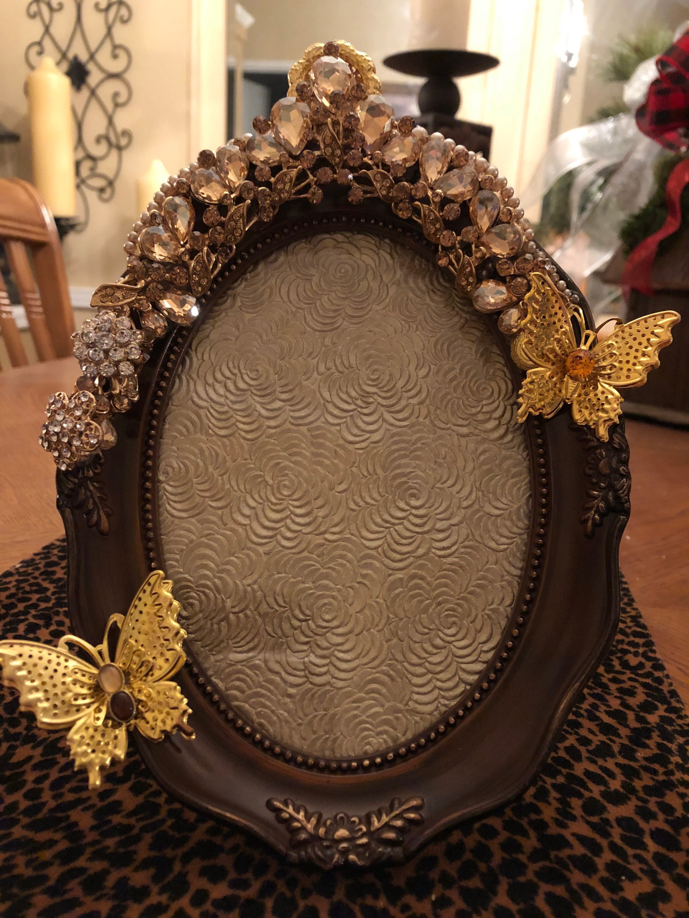 Picture Frame Oval With Glass Embellished With Vintage/new Etsy UK
