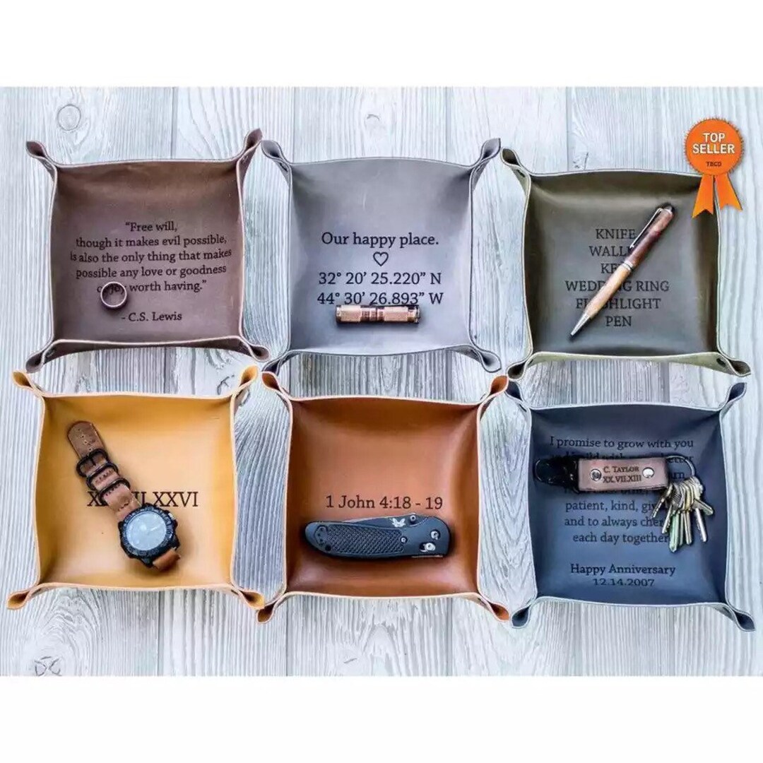 PERSONALIZED LEATHER TRAY Engraved Leather Valet Tray Etsy