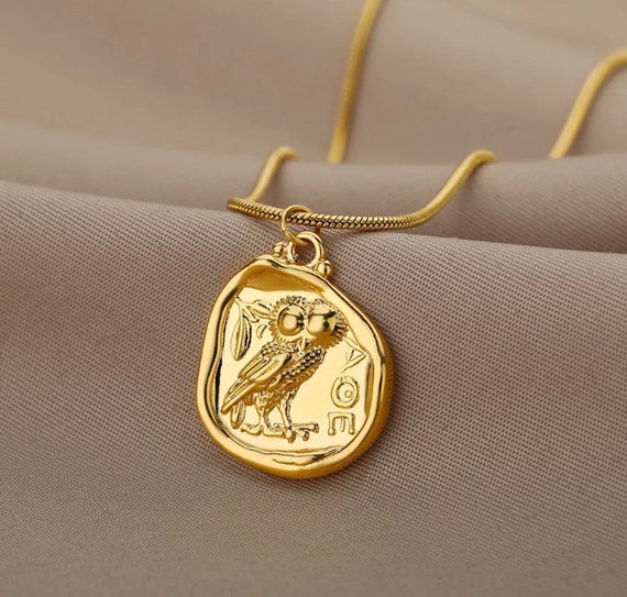 Buy Owl Coin Necklace Gold Greek Owl Coin Pendant Brass Ancient