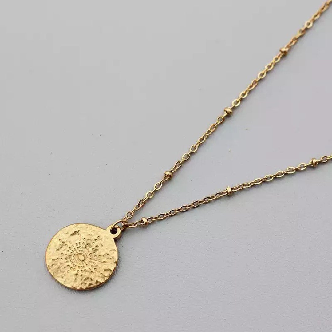 Gold Coin Pendant Necklace Carved Mens Gold Coin Etsy