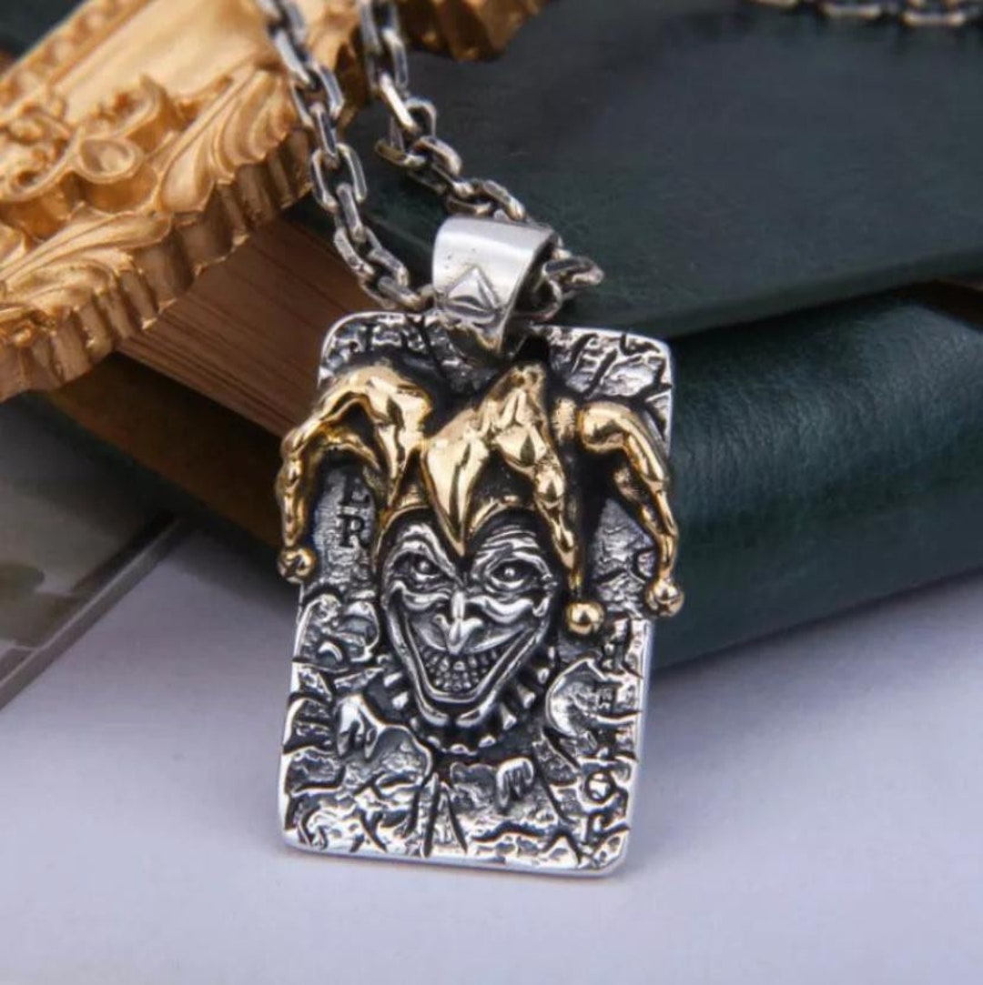Joker Dog Tag Pendant Necklace Chain Mens Eboy Jewelry Genuine