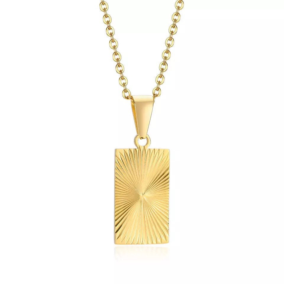 Waterproof - 18K Gold Vermeil Square Shaped Necklace - Layering Necklace - Roman Pendant - Stack - Square Necklace - Stacking