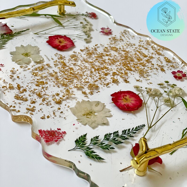 Resin Real Pressed Flower Tray Christmas Holiday Floral Etsy