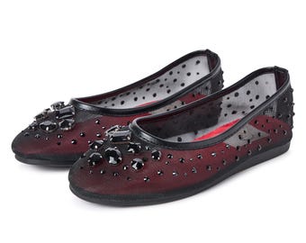 Rhinestone Ballet Flats, Black Crystal Mesh Flats, Handmade Sparkly Bridal Shoes, Comfortable Slip On Wedding Flats, Bejeweled Flats