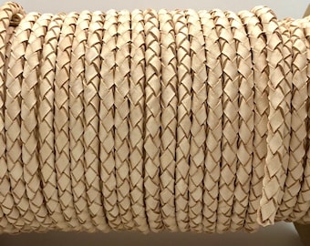 6mm Beige Braided Leather Cord for DIY Crafts, and Jewelry. Leather rope for bracelets.