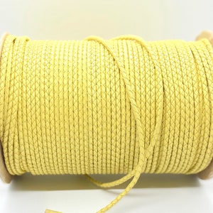 4mm Yellow Braided Leather Cord for jewelry, Leather cord for bracelets, leather rope, leather round cord, DIY craft jewelry