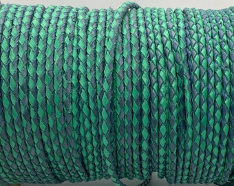 4mm Navy Blue and Green Emerald Dual-Tone Braided Leather Cord for Jewelry Making, Leather Straps for DIY crafts, and decorations