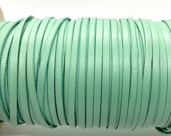 4mm Mint Flat Leather Cord for jewelry, Leather rope for DIY crafts, bracelets.