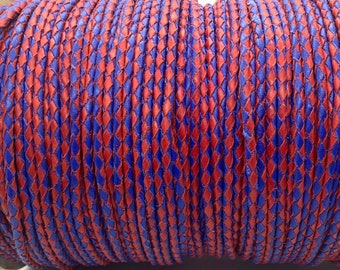 4mm Red and Blue Dual-Tone Braided Leather Cord for Jewelry Making, Leather Straps for DIY crafts, and decorations