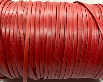 4mm Red Flat Leather Cord for jewelry, Leather rope for DIY crafts, bracelets.