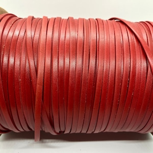 4mm Red Flat Leather Cord for jewelry, Leather rope for DIY crafts, bracelets.
