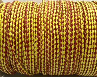 4mm Yellow and Red Dual-Tone Braided Leather Cord for Jewelry Making, Leather Strap for DIY craft, and decoration