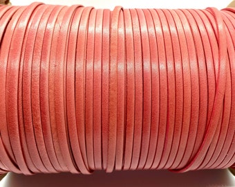 4mm Cherry Flat Leather Cord for jewelry, Leather rope for DIY crafts, bracelets.