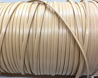 4mm Beige Cream Flat Leather Cord for jewelry, Leather rope for DIY crafts, bracelets.