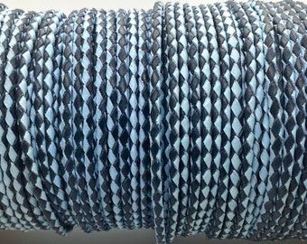 4mm Navy Blue and Light Blue Dual-Tone Braided Leather Cord for Jewelry Making, Leather Straps for DIY crafts, and decorations