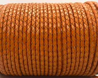 6mm Orange Braided Leather Cord for DIY Crafts, and Jewelry. Leather rope for bracelets.