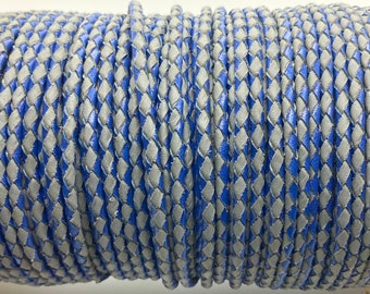 4mm Gray and Blue Dual-Tone Braided Leather Cord for Jewelry Making, Leather Straps for DIY crafts, and decorations
