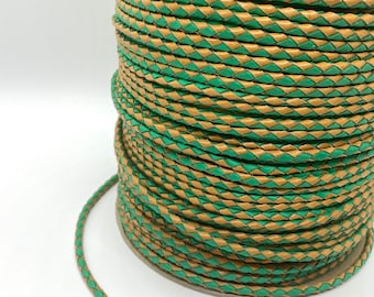 4mm Beige and Green Emerald Dual-Tone Braided Leather Cord for Jewelry Making, Leather Straps for DIY crafts, and decorations