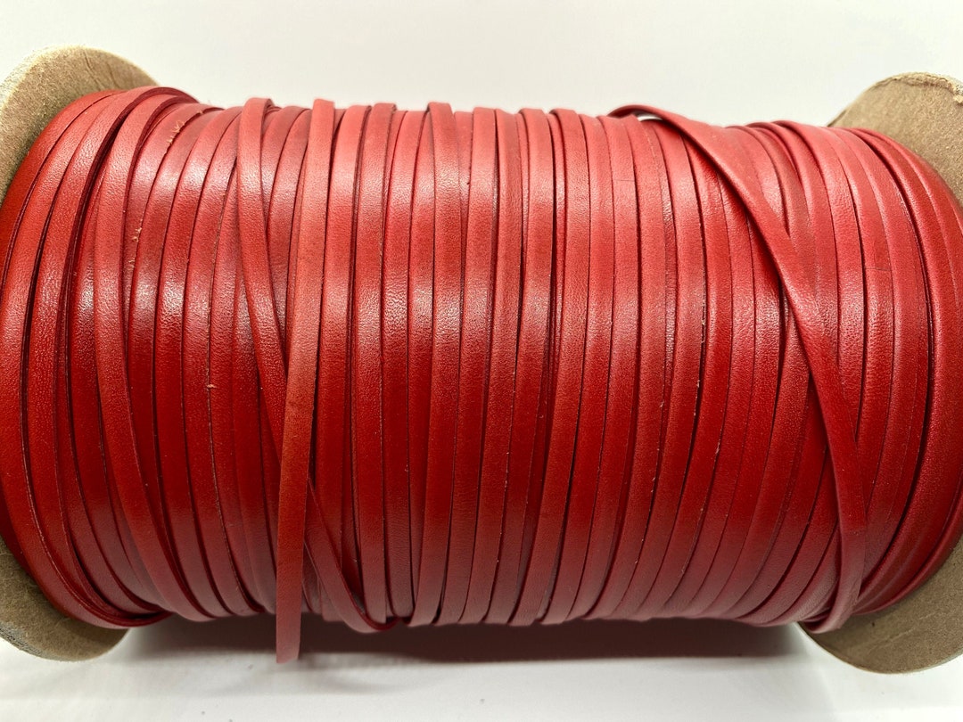 4mm Red Flat Leather Cord for Jewelry, Leather Rope for DIY Crafts