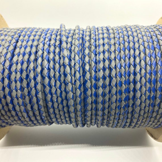 4mm Gray and Blue Dual-tone Braided Leather Cord for Jewelry