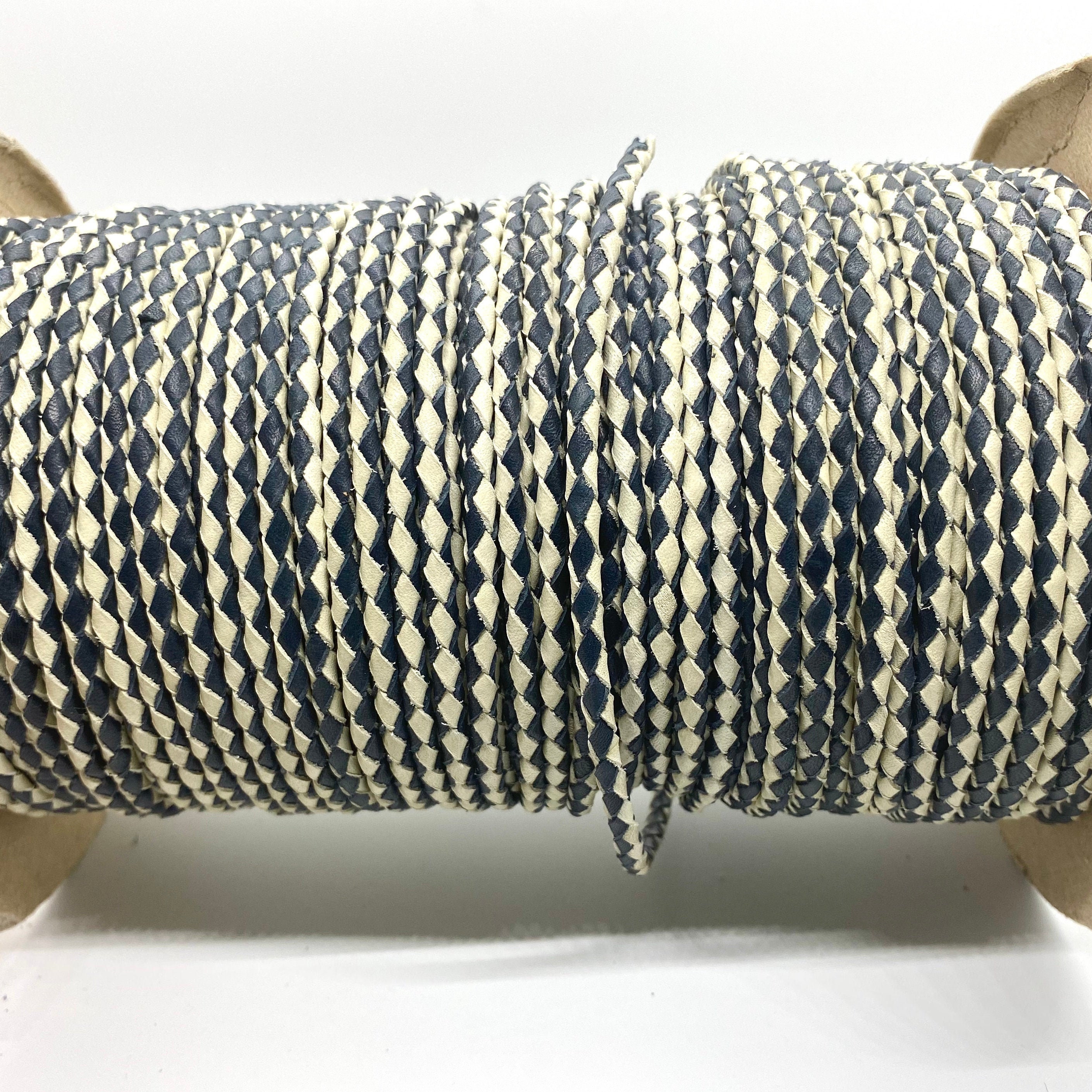 4mm Black and White Dualtone Braided Leather Cord for Jewelry Making