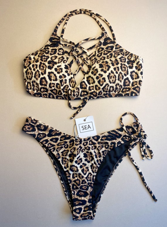 Handmade leopard print mix match irregular bikini set