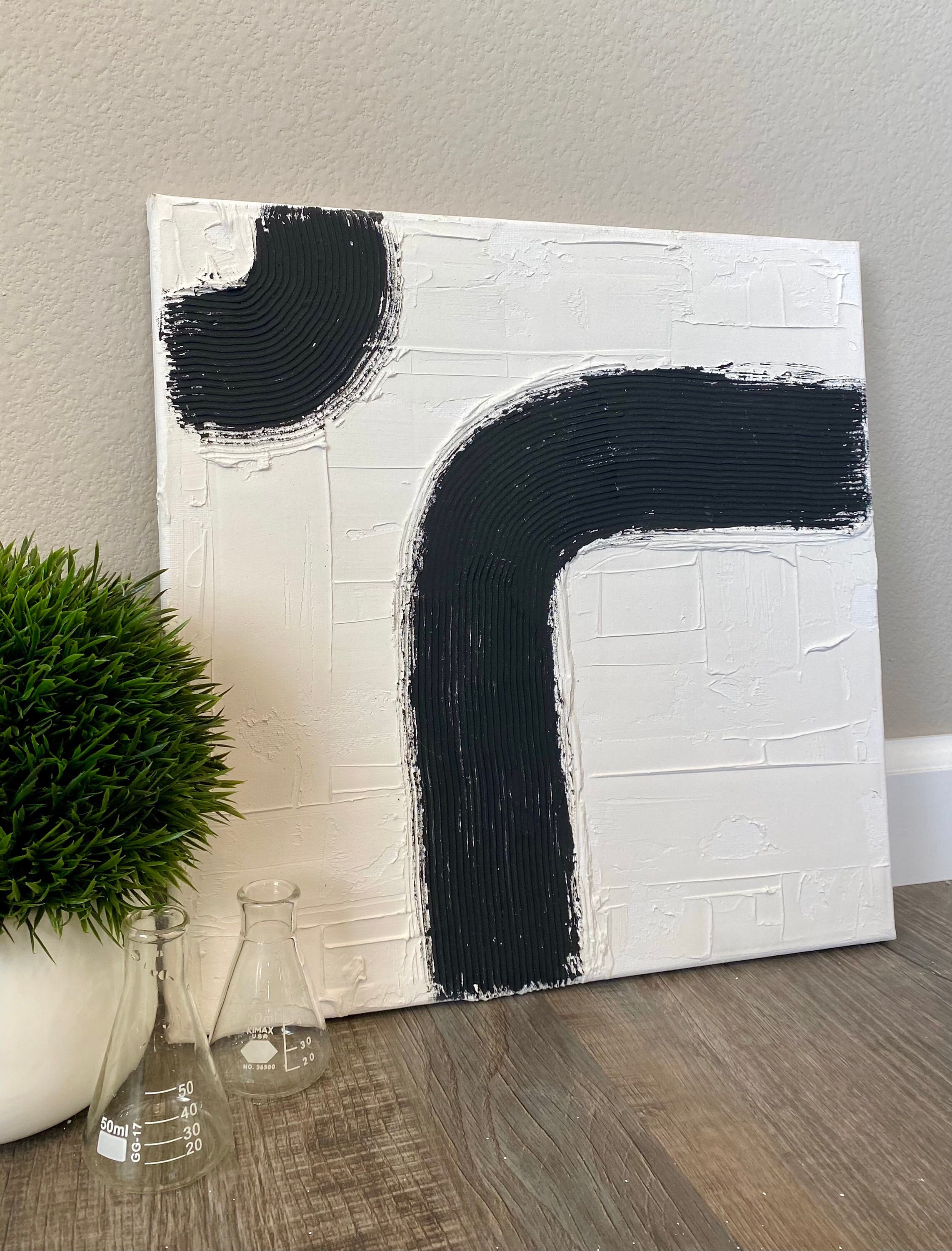 Abstract White and Black Spackle on Canvas Etsy