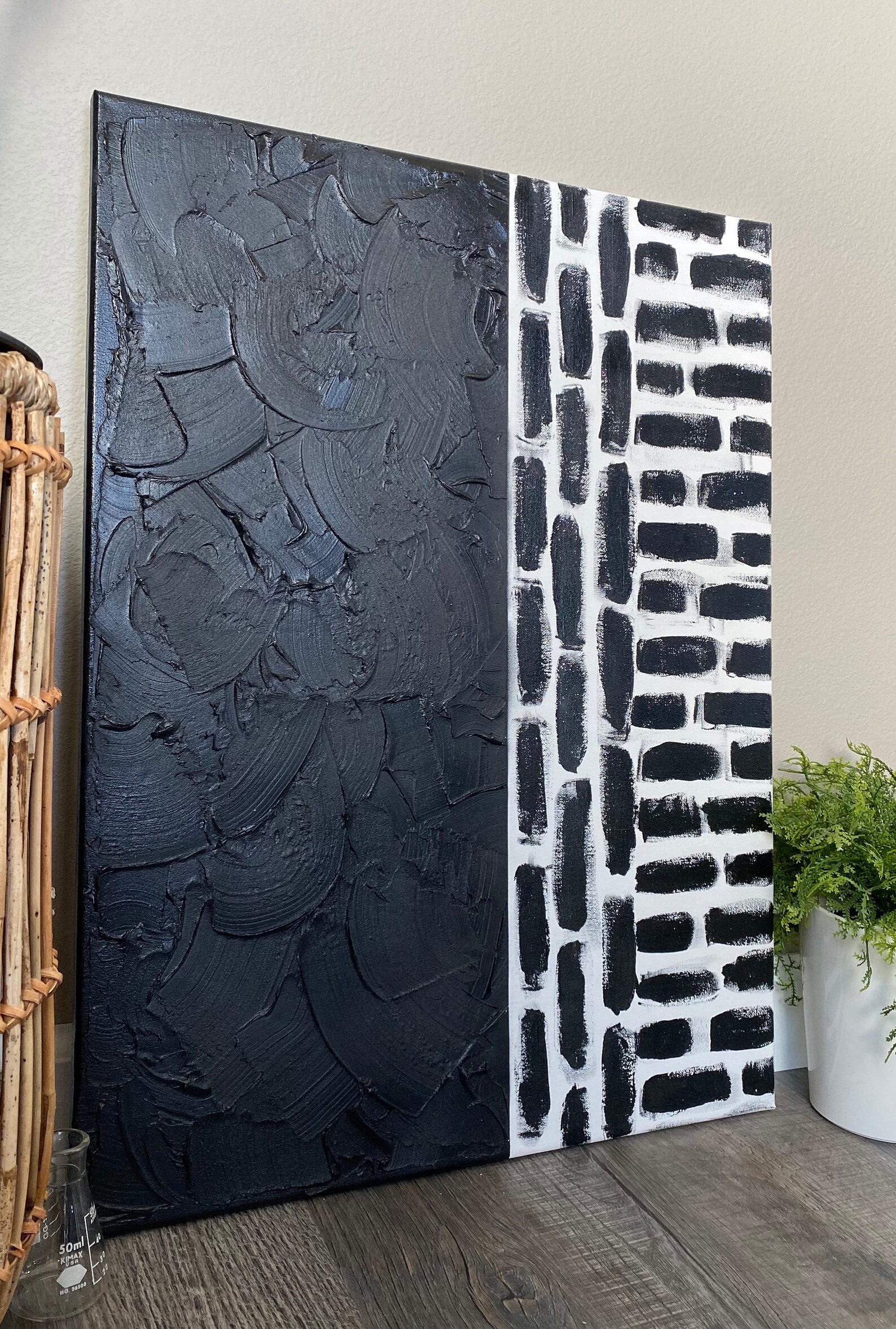 Abstract Black and White Spackle On Canvas Etsy