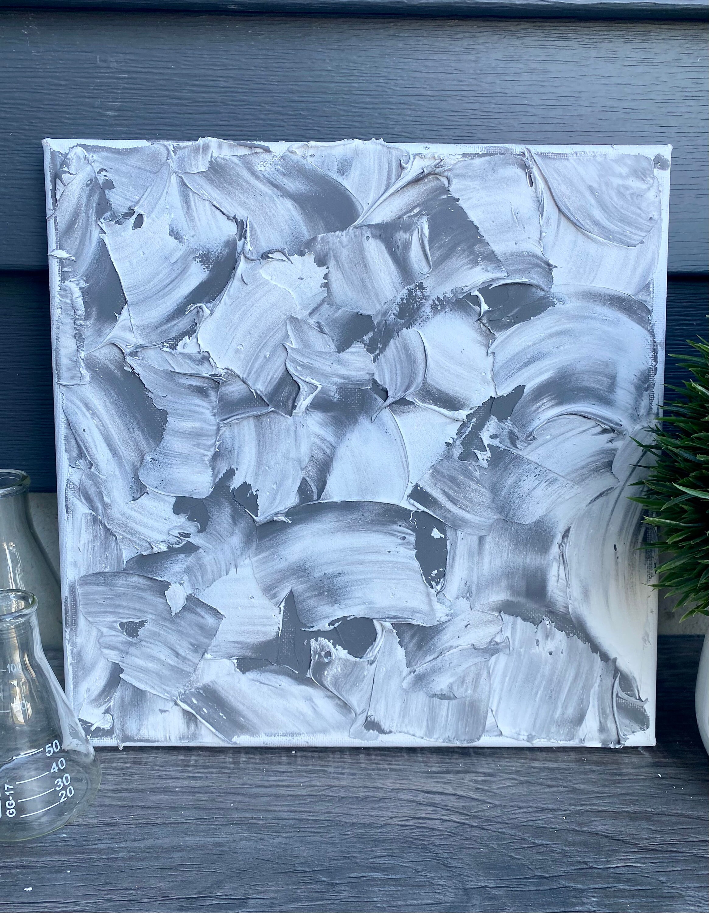 Abstract White and Gray Spackle On Canvas Etsy